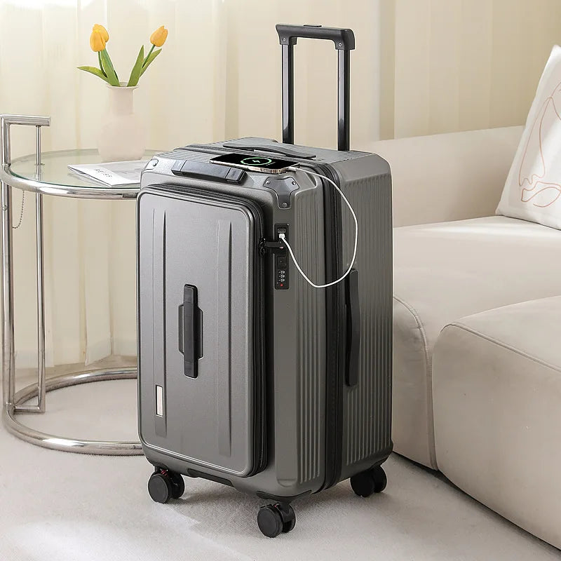 Trolley bag Side-Open Expandable Carry-on Suitcase